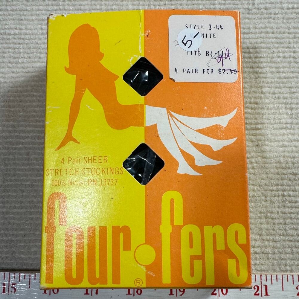 Vintage 70s Deadstock Four Fers Navy Stockings Pack Size 8.5-11 Midnight Sheer